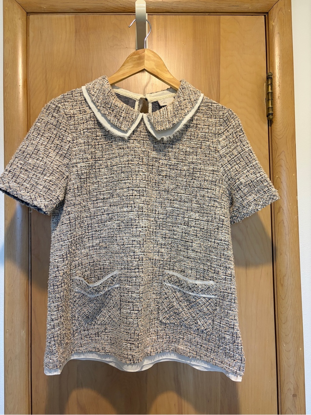 Anthropologie Cream and Black Tweed Peter Pan Collar Top